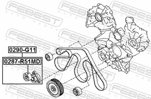 FEBEST Belt Tensioner, V-ribbed belt (0290-G11)
