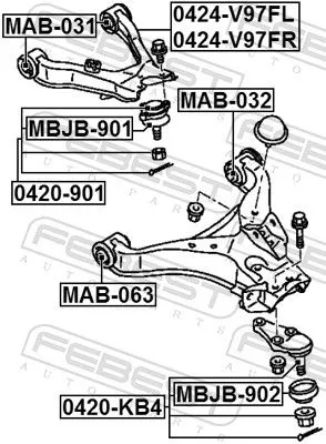 FEBEST Control/Trailing Arm, wheel suspension (0424-V97FL)