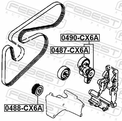 FEBEST Tensioner Pulley, V-ribbed belt (0487-CX6A)
