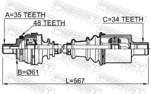FEBEST Drive Shaft (1614-210LH)