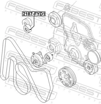 FEBEST Tensioner Pulley, V-ribbed belt (2187-FYD1)