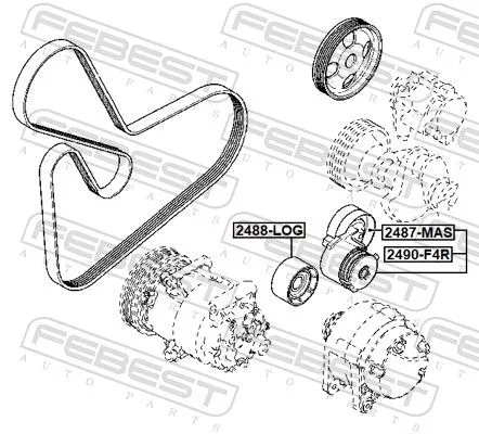 FEBEST Belt Tensioner, V-ribbed belt (2490-F4R)