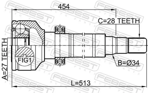 FEBEST Joint Kit, drive shaft (2711-XC60S6RH)