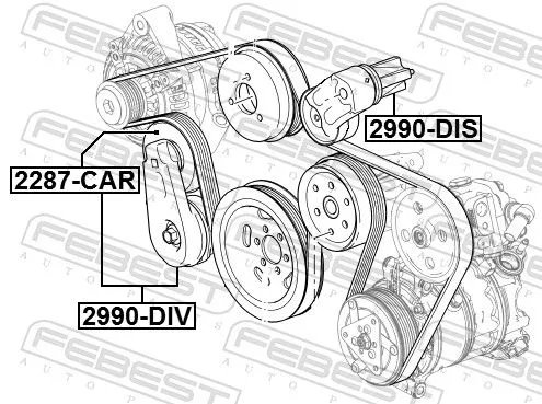 FEBEST Belt Tensioner, V-ribbed belt (2990-DIS)