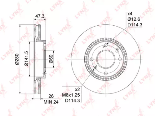 LYNXAUTO Brake disc, front (280x26) (BN-1052)
