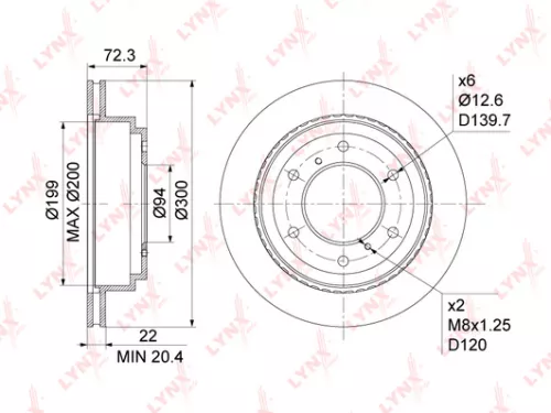 LYNXAUTO Brake disc, rear (300x22) (BN-1098)
