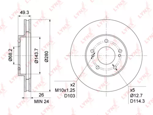 LYNXAUTO Brake disc, front (280x26) (BN-1111)