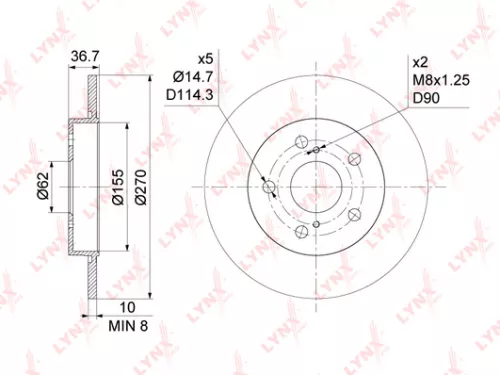 LYNXAUTO Brake disc, rear (270x10) (BN-1144)