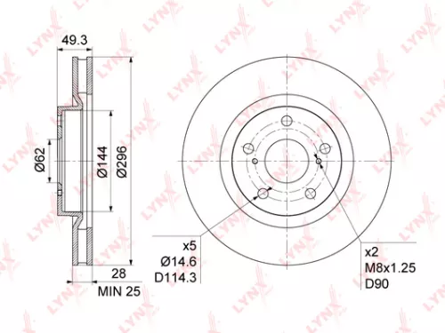 LYNXAUTO Brake disc, front (296x28) (BN-1169)